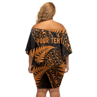 New Zealand Rugby Pacific Personalised Family Matching Off Shoulder Short Dress and Hawaiian Shirt All Gold Maori Pasifika Fern Pattern