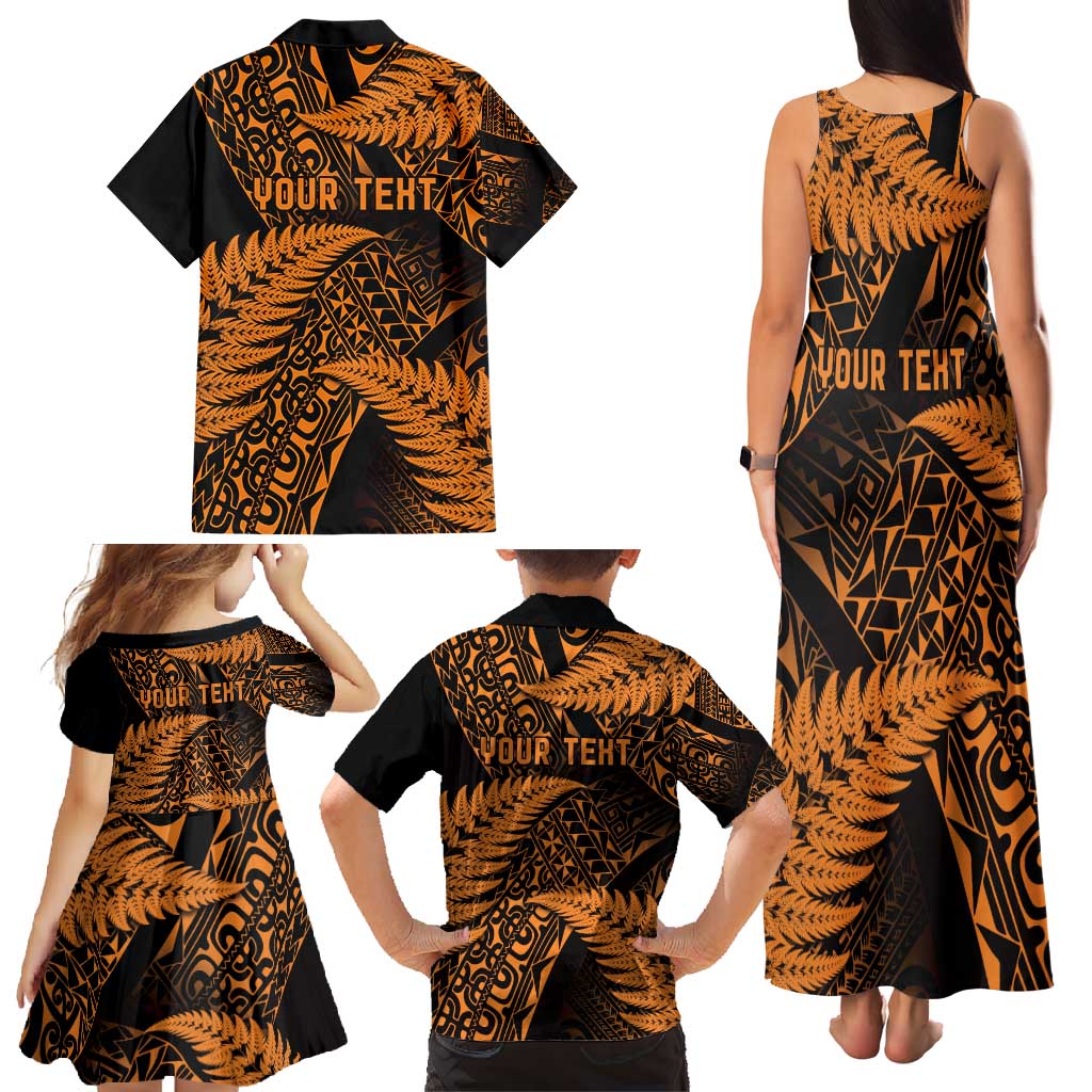 New Zealand Rugby Pacific Personalised Family Matching Tank Maxi Dress and Hawaiian Shirt All Gold Maori Pasifika Fern Pattern