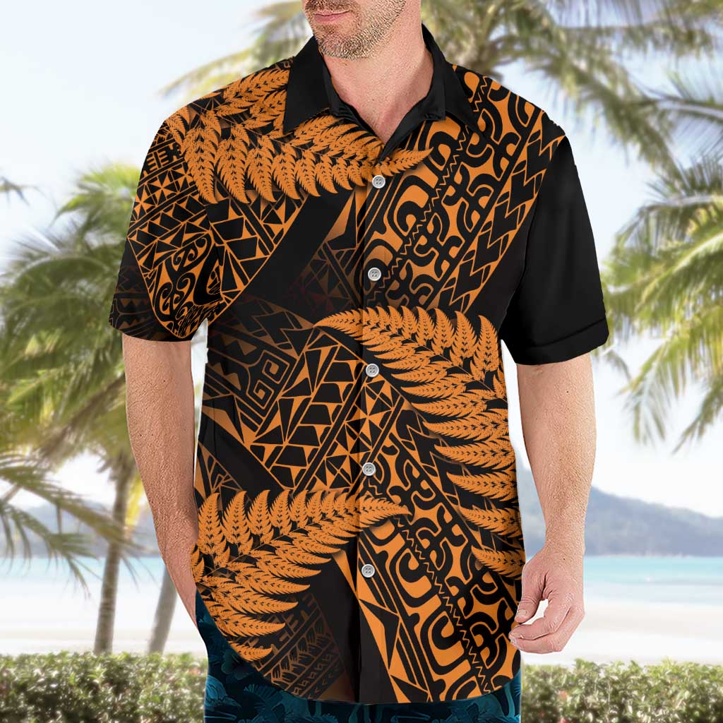 New Zealand Rugby Pacific Personalised Hawaiian Shirt All Gold Maori Pasifika Fern Pattern