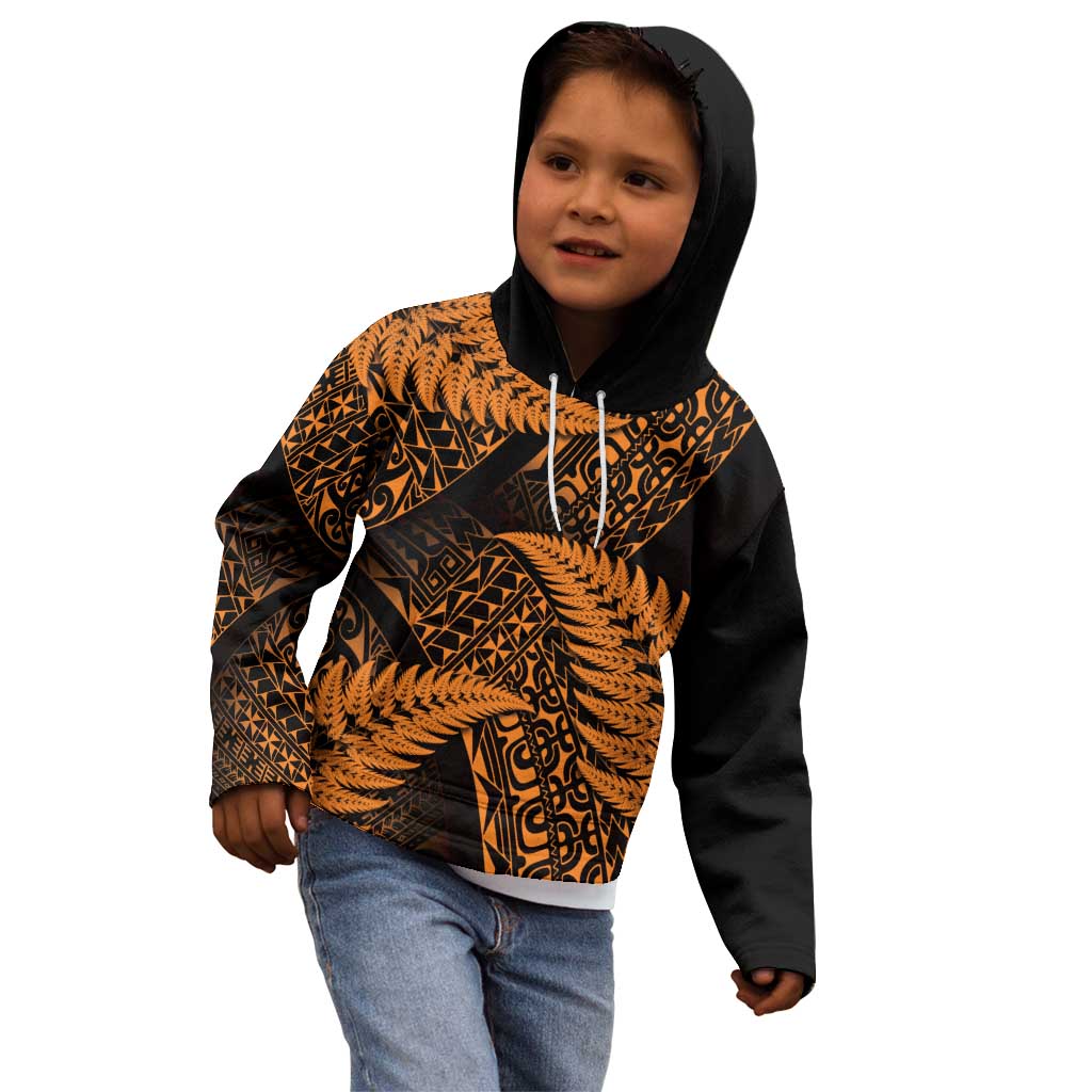 New Zealand Rugby Pacific Personalised Kid Hoodie All Gold Maori Pasifika Fern Pattern