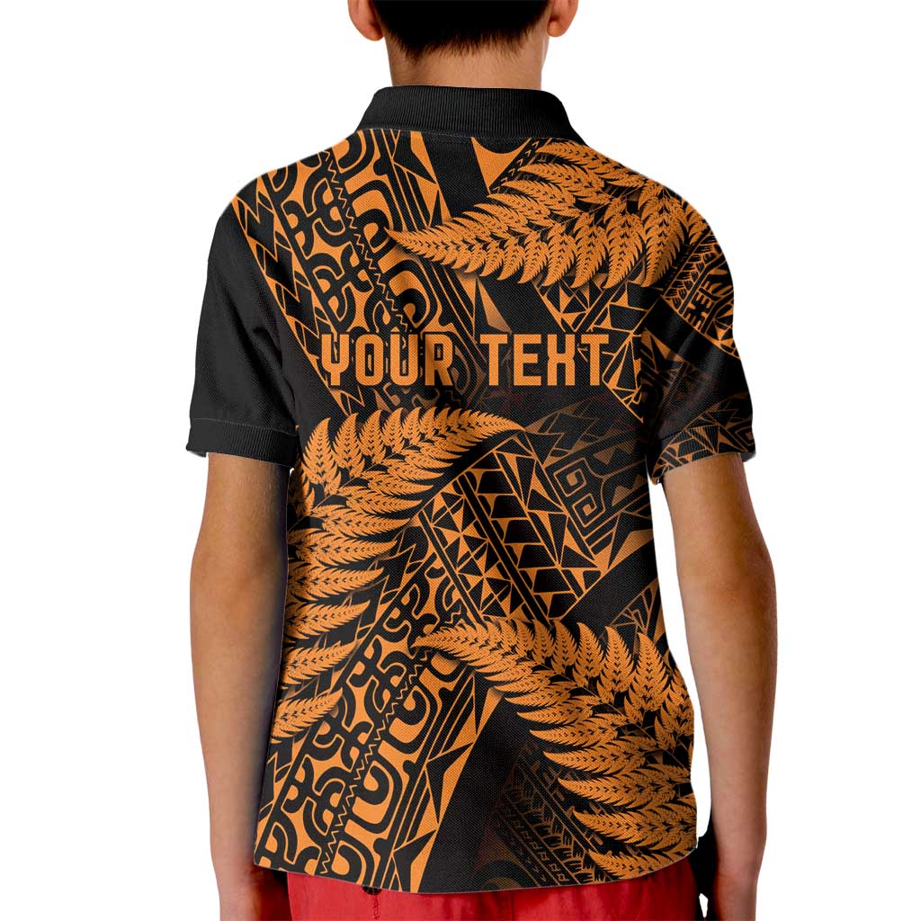 New Zealand Rugby Pacific Personalised Kid Polo Shirt All Gold Maori Pasifika Fern Pattern