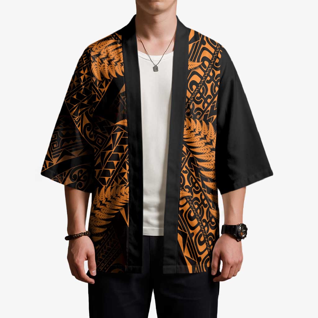 New Zealand Rugby Pacific Personalised Kimono All Gold Maori Pasifika Fern Pattern - Polynesian Pride