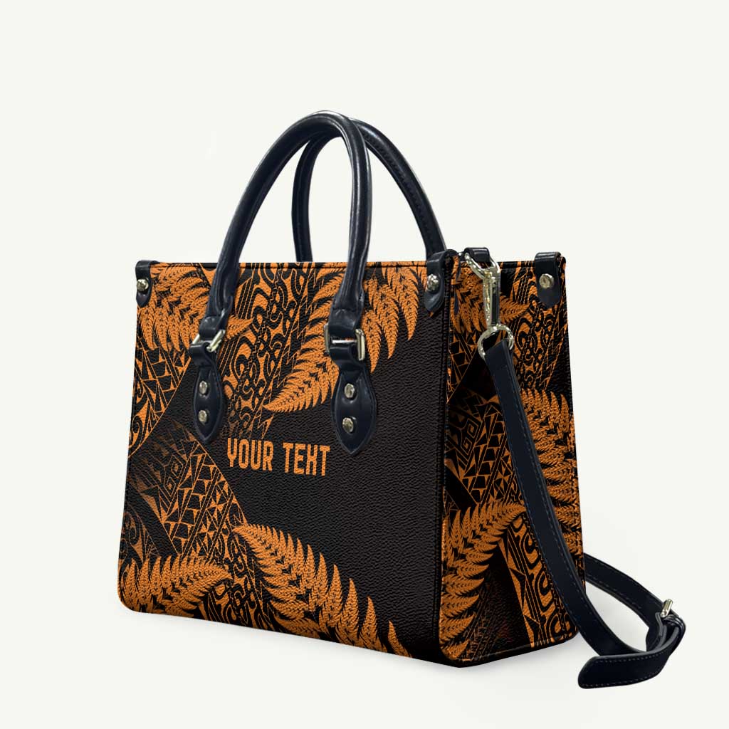 New Zealand Rugby Pacific Personalised Leather Bag All Gold Maori Pasifika Fern Pattern - Polynesian Pride