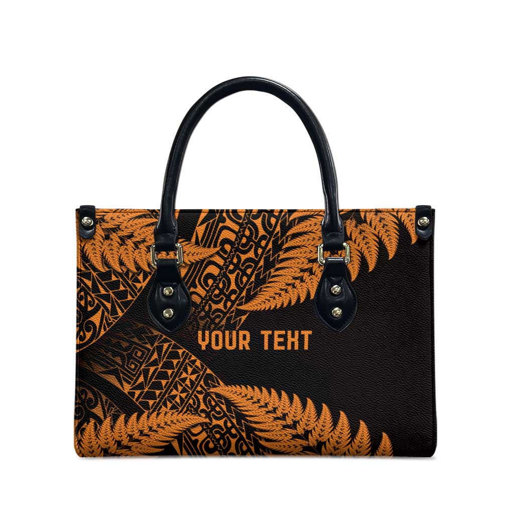 New Zealand Rugby Pacific Personalised Leather Bag All Gold Maori Pasifika Fern Pattern - Polynesian Pride