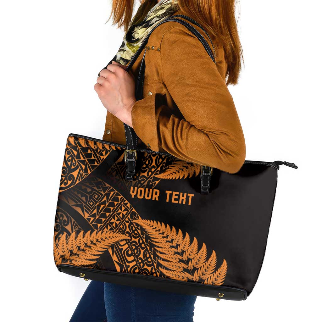 New Zealand Rugby Pacific Personalised Leather Tote Bag All Gold Maori Pasifika Fern Pattern