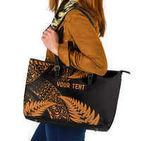 New Zealand Rugby Pacific Personalised Leather Tote Bag All Gold Maori Pasifika Fern Pattern