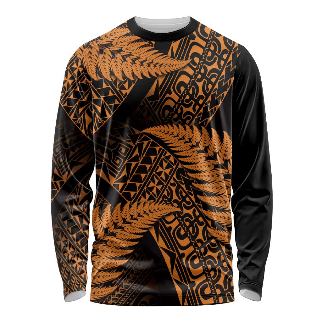 New Zealand Rugby Pacific Personalised Long Sleeve Shirt All Gold Maori Pasifika Fern Pattern