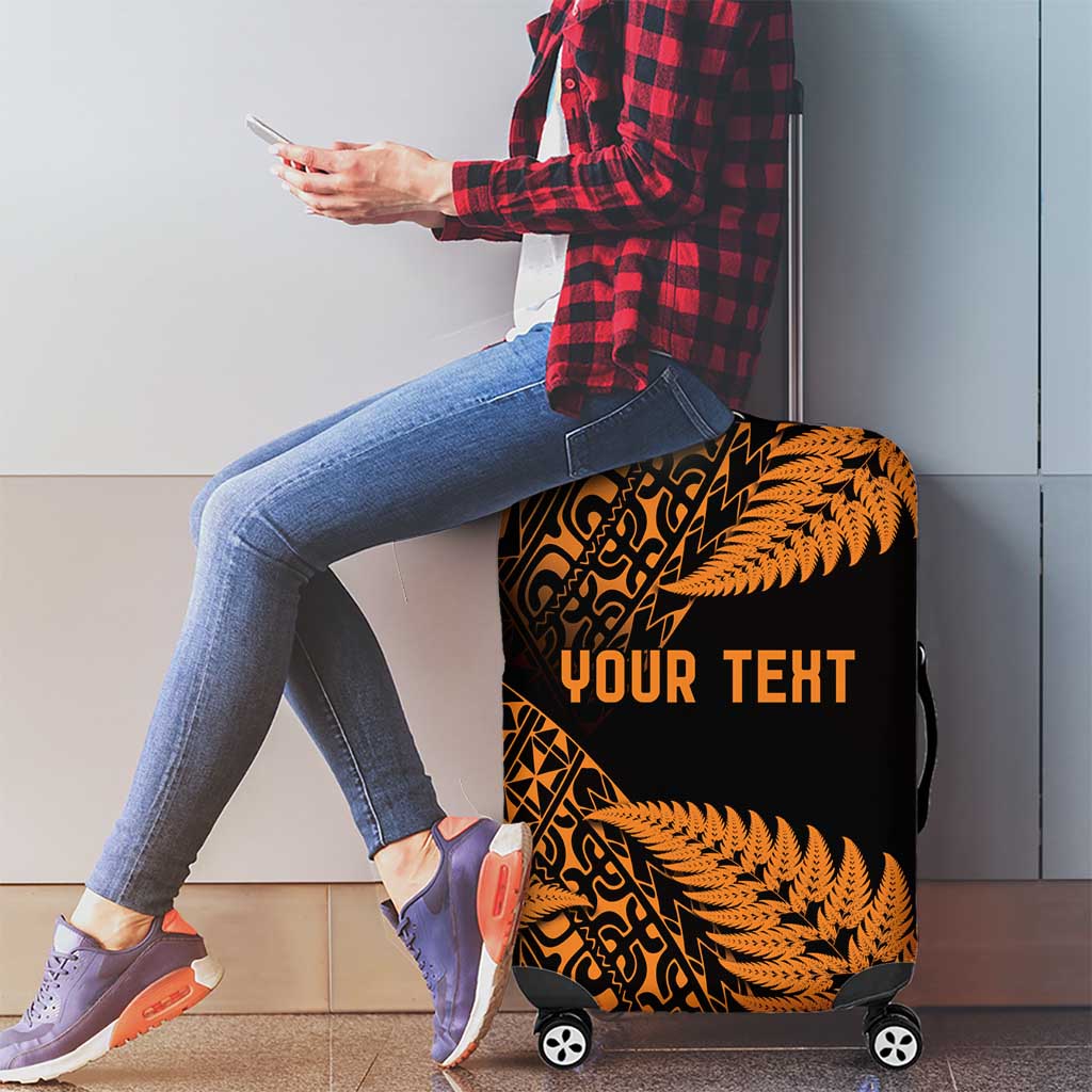 New Zealand Rugby Pacific Personalised Luggage Cover All Gold Maori Pasifika Fern Pattern