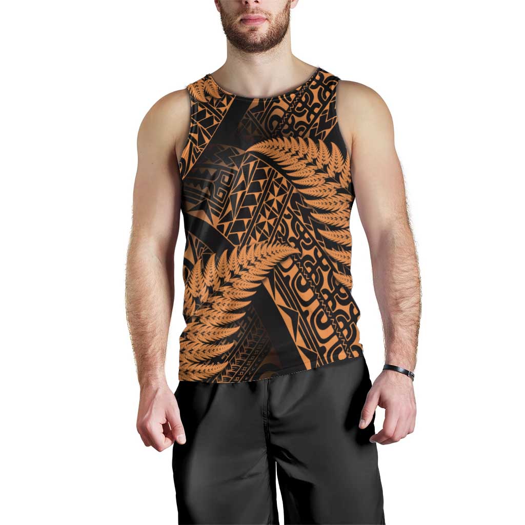 New Zealand Rugby Pacific Personalised Men Tank Top All Gold Maori Pasifika Fern Pattern
