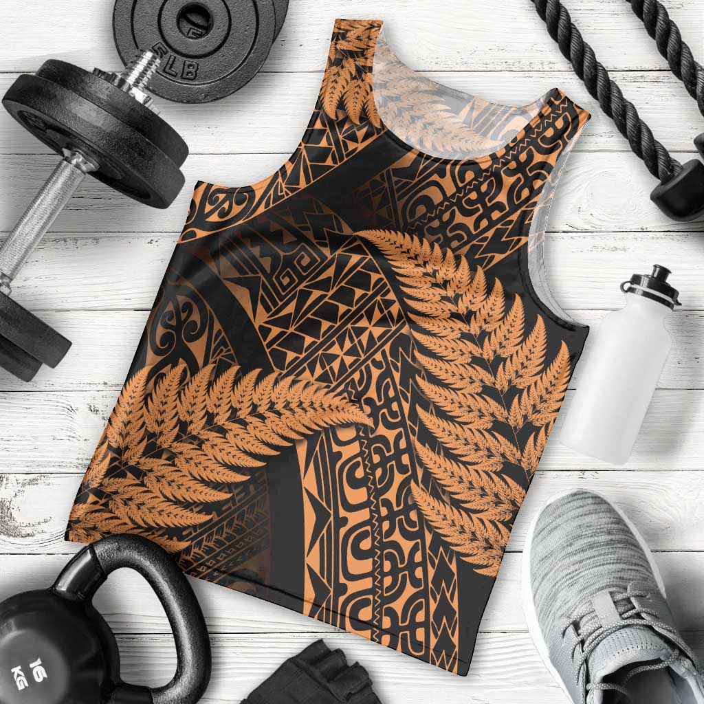 New Zealand Rugby Pacific Personalised Men Tank Top All Gold Maori Pasifika Fern Pattern