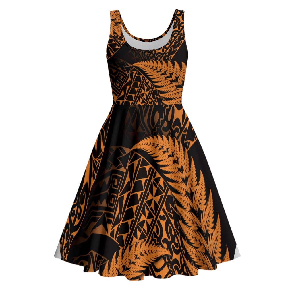 New Zealand Rugby Pacific Personalised Midi Dress All Gold Maori Pasifika Fern Pattern - Polynesian Pride