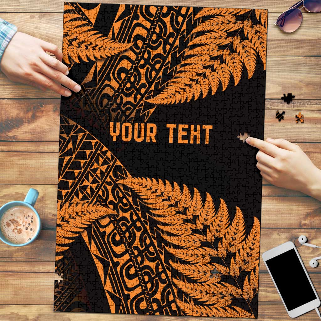 New Zealand Rugby Pacific Personalised Puzzle All Gold Maori Pasifika Fern Pattern - Polynesian Pride