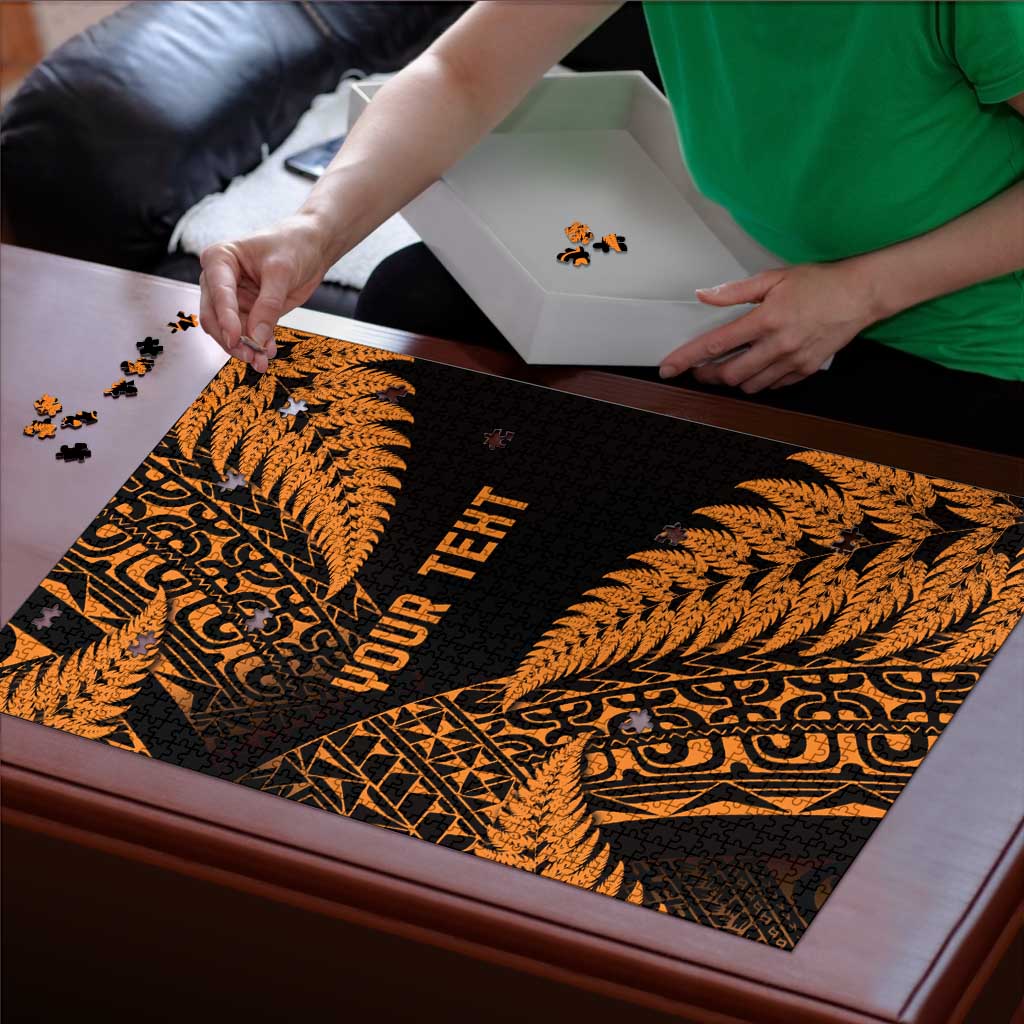 New Zealand Rugby Pacific Personalised Puzzle All Gold Maori Pasifika Fern Pattern - Polynesian Pride