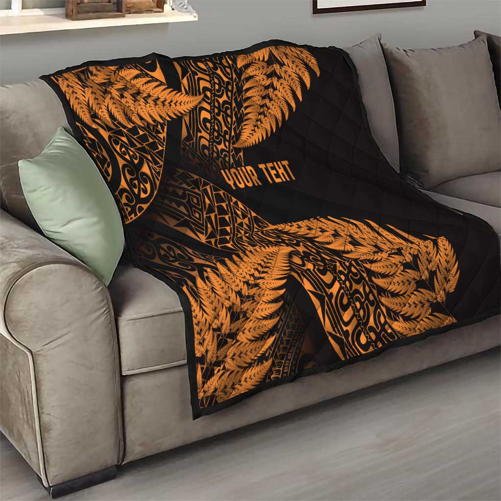 New Zealand Rugby Pacific Personalised Quilt All Gold Maori Pasifika Fern Pattern