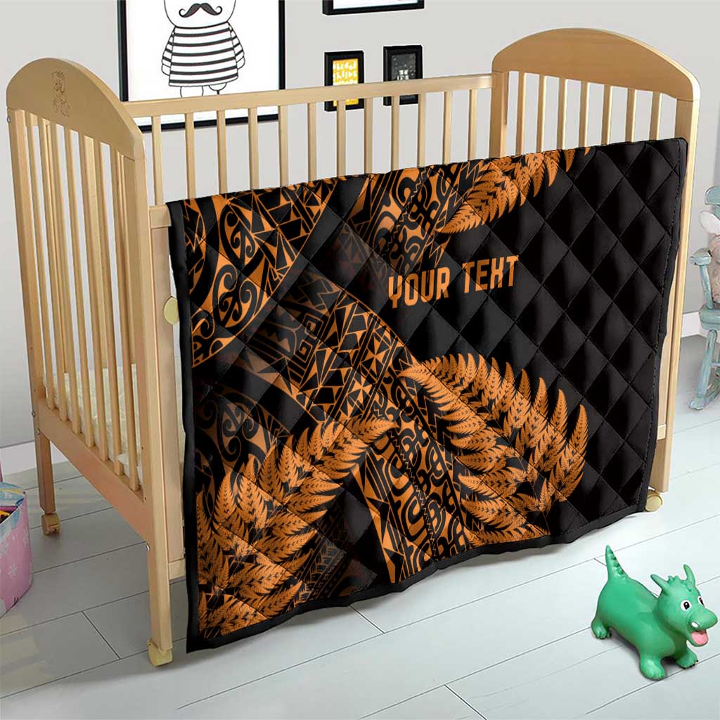 New Zealand Rugby Pacific Personalised Quilt All Gold Maori Pasifika Fern Pattern