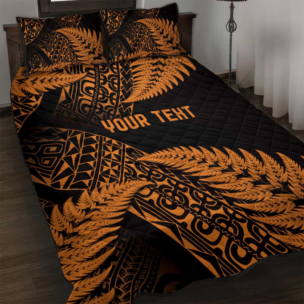 New Zealand Rugby Pacific Personalised Quilt Bed Set All Gold Maori Pasifika Fern Pattern