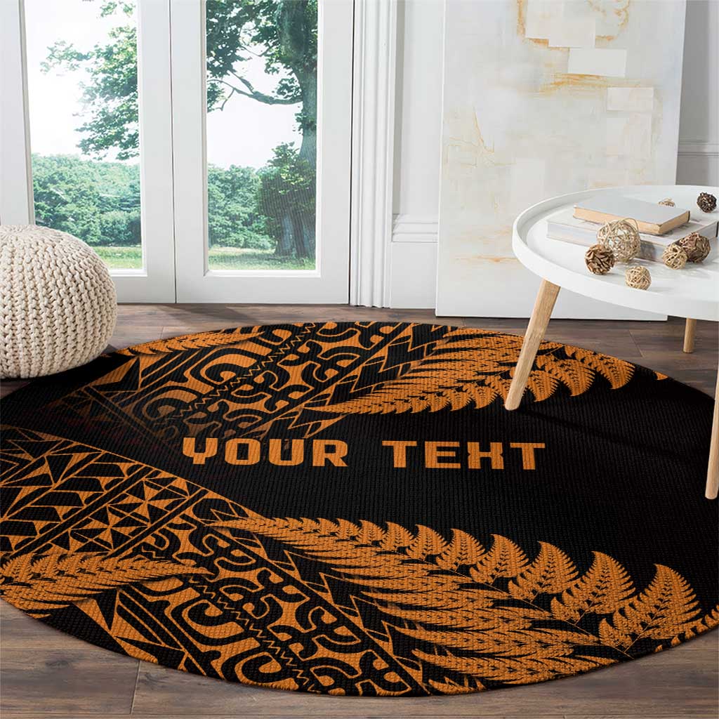 New Zealand Rugby Pacific Personalised Round Carpet All Gold Maori Pasifika Fern Pattern