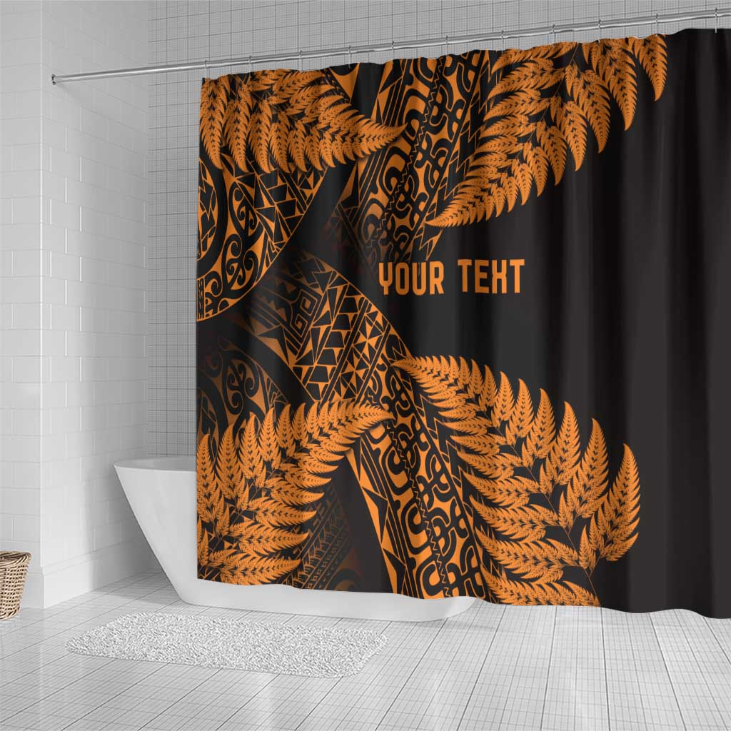 New Zealand Rugby Pacific Personalised Shower Curtain All Gold Maori Pasifika Fern Pattern