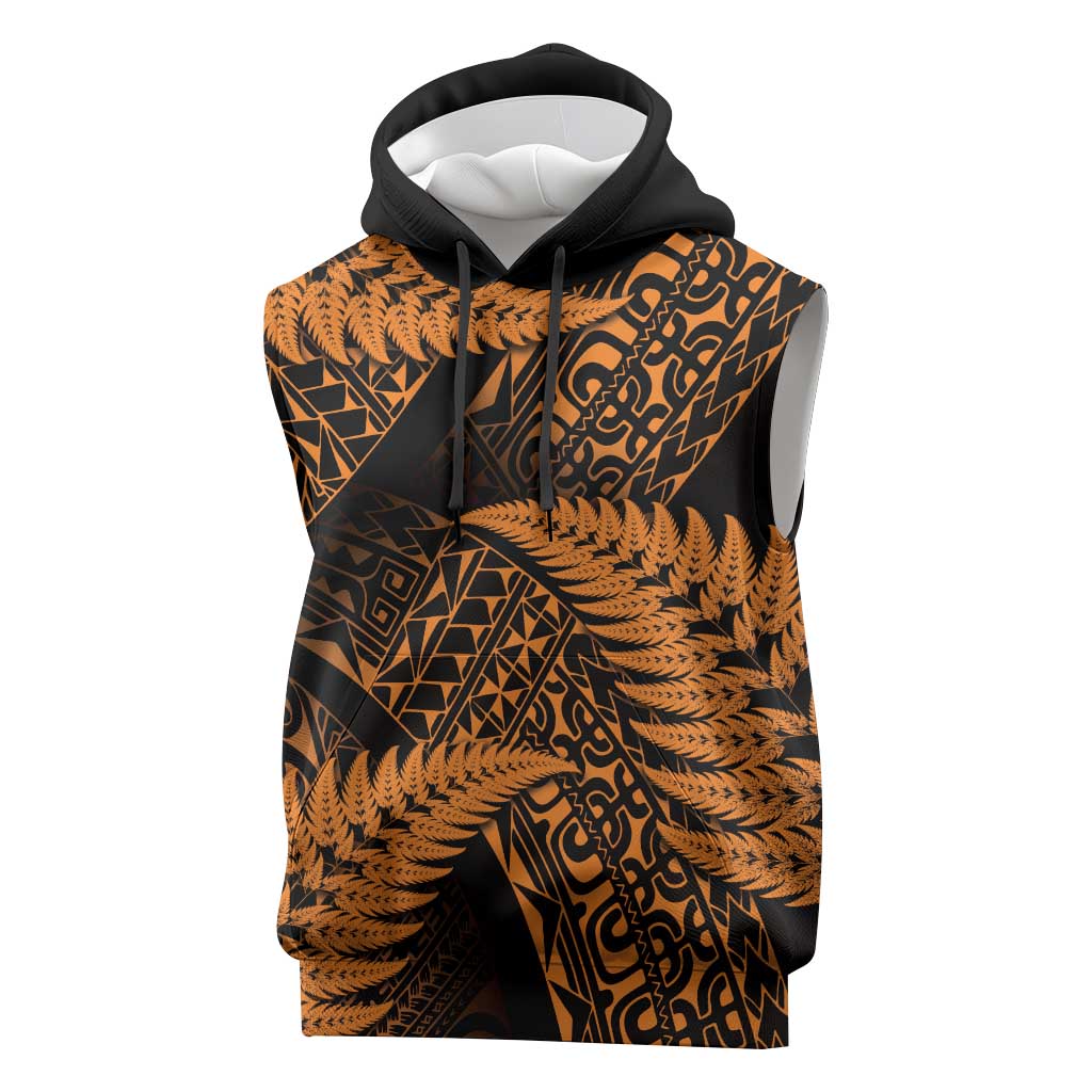 New Zealand Rugby Pacific Personalised Sleeveless Hoodie All Gold Maori Pasifika Fern Pattern - Polynesian Pride