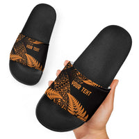 New Zealand Rugby Pacific Personalised Slide Sandals All Gold Maori Pasifika Fern Pattern - Polynesian Pride