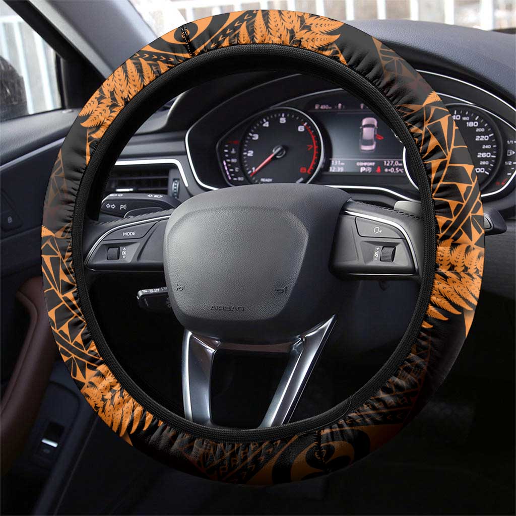 New Zealand Rugby Pacific Steering Wheel Cover All Gold Maori Pasifika Fern Pattern