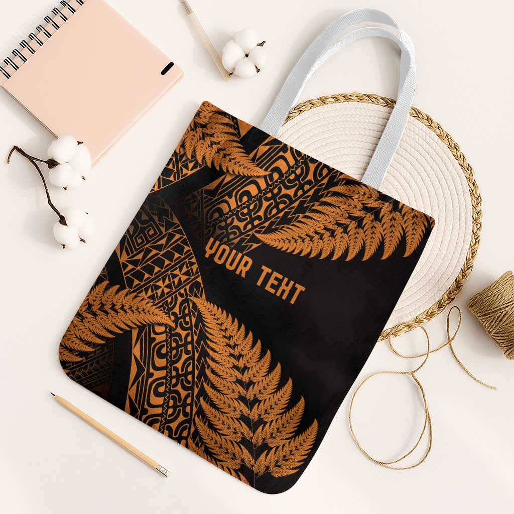 New Zealand Rugby Pacific Personalised Tote Bag All Gold Maori Pasifika Fern Pattern - Polynesian Pride