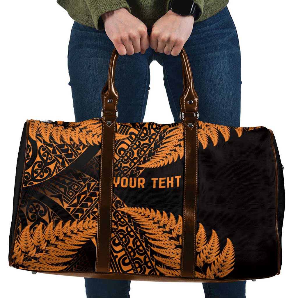 New Zealand Rugby Pacific Personalised Travel Bag All Gold Maori Pasifika Fern Pattern - Polynesian Pride
