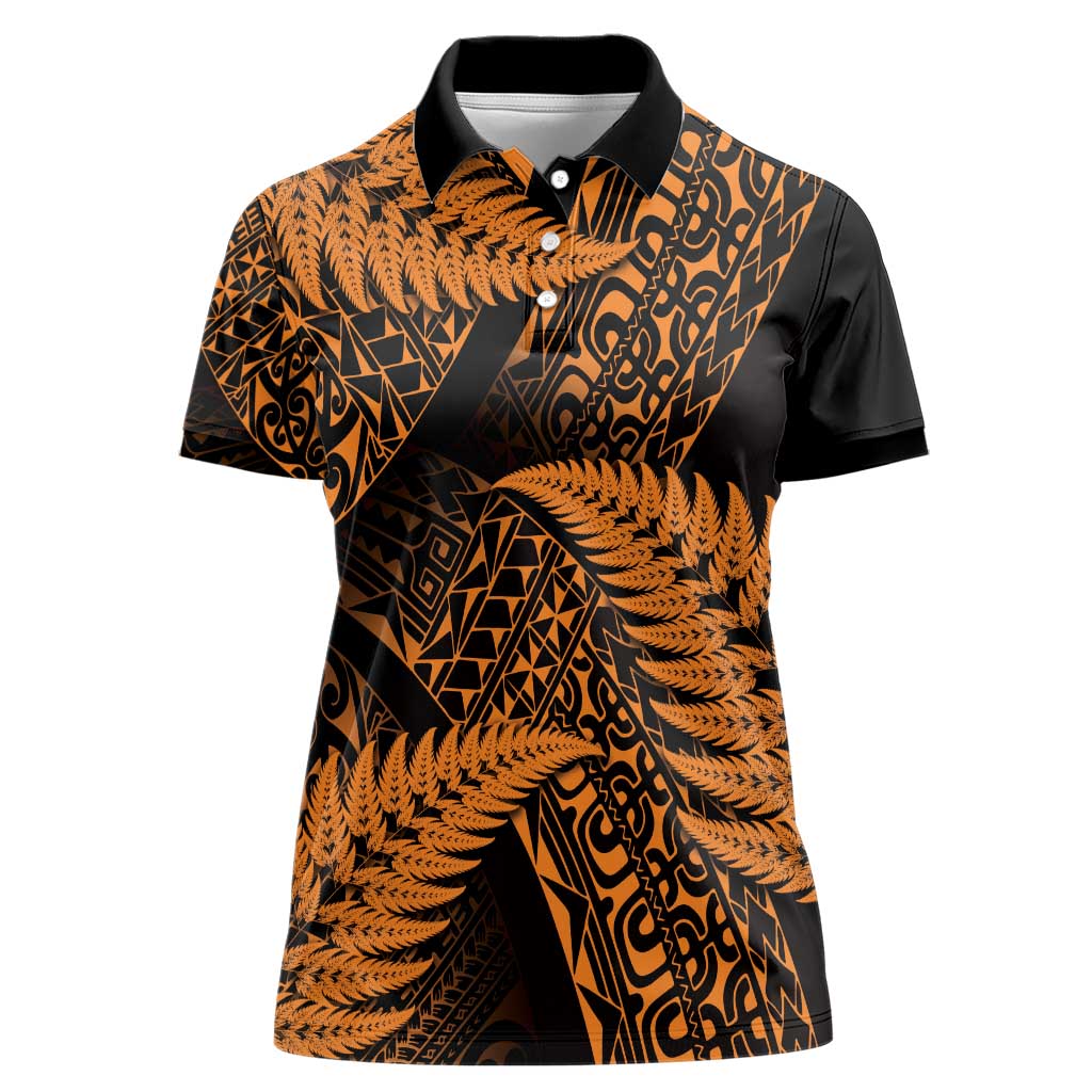 New Zealand Rugby Pacific Personalised Women Polo Shirt All Gold Maori Pasifika Fern Pattern