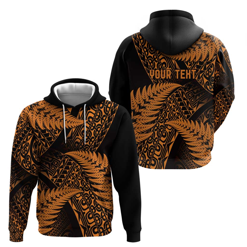 New Zealand Rugby Pacific Personalised Zip Hoodie All Gold Maori Pasifika Fern Pattern
