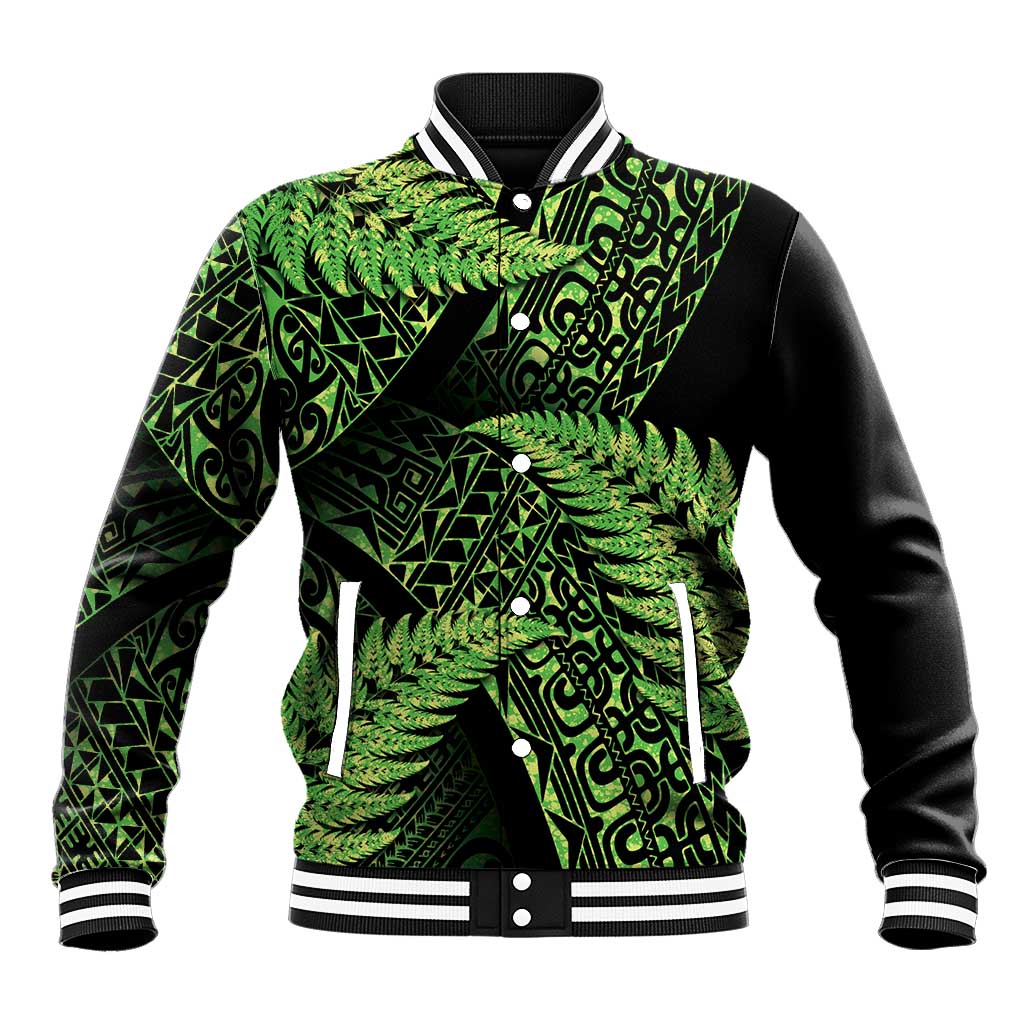New Zealand Rugby Pacific Personalised Baseball Jacket All Lime Maori Pasifika Fern Pattern