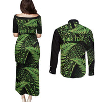New Zealand Rugby Pacific Personalised Couples Matching Puletasi and Long Sleeve Button Shirt All Lime Maori Pasifika Fern Pattern