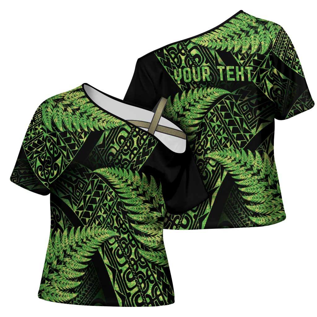 New Zealand Rugby Pacific Personalised Cross Shoulder Shirt All Lime Maori Pasifika Fern Pattern - Polynesian Pride