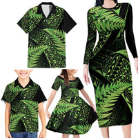New Zealand Rugby Pacific Personalised Family Matching Long Sleeve Bodycon Dress and Hawaiian Shirt All Lime Maori Pasifika Fern Pattern