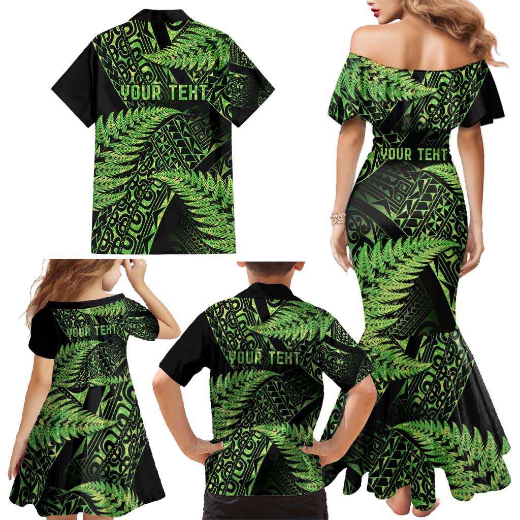 New Zealand Rugby Pacific Personalised Family Matching Mermaid Dress and Hawaiian Shirt All Lime Maori Pasifika Fern Pattern