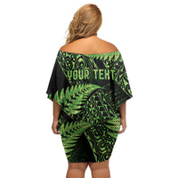 New Zealand Rugby Pacific Personalised Family Matching Off Shoulder Short Dress and Hawaiian Shirt All Lime Maori Pasifika Fern Pattern