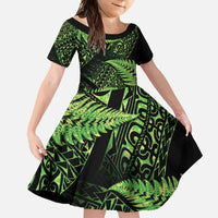 New Zealand Rugby Pacific Personalised Family Matching Short Sleeve Bodycon Dress and Hawaiian Shirt All Lime Maori Pasifika Fern Pattern