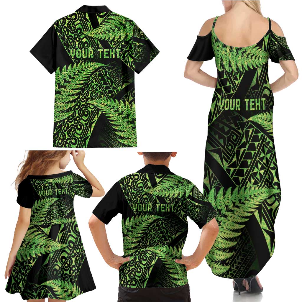 New Zealand Rugby Pacific Personalised Family Matching Summer Maxi Dress and Hawaiian Shirt All Lime Maori Pasifika Fern Pattern