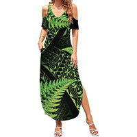 New Zealand Rugby Pacific Personalised Family Matching Summer Maxi Dress and Hawaiian Shirt All Lime Maori Pasifika Fern Pattern
