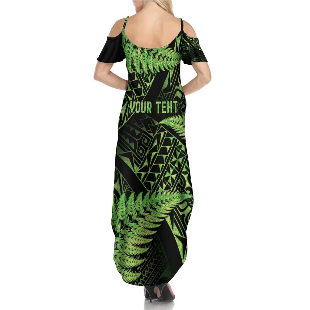 New Zealand Rugby Pacific Personalised Family Matching Summer Maxi Dress and Hawaiian Shirt All Lime Maori Pasifika Fern Pattern
