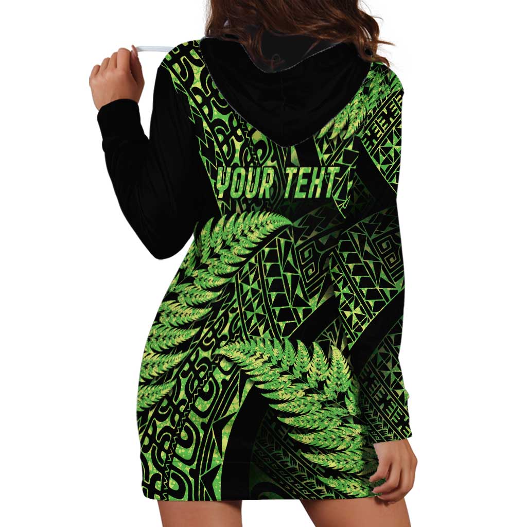 New Zealand Rugby Pacific Personalised Hoodie Dress All Lime Maori Pasifika Fern Pattern