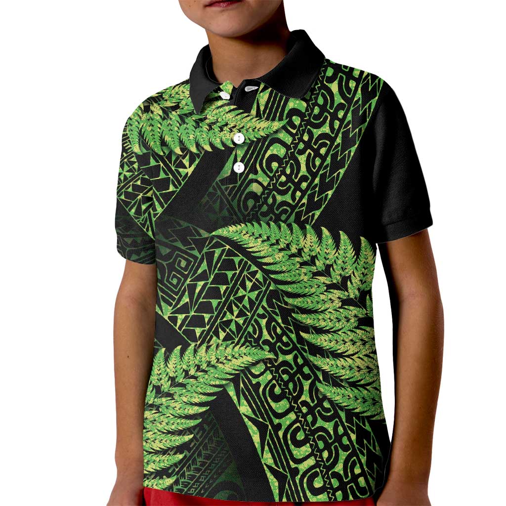 New Zealand Rugby Pacific Personalised Kid Polo Shirt All Lime Maori Pasifika Fern Pattern