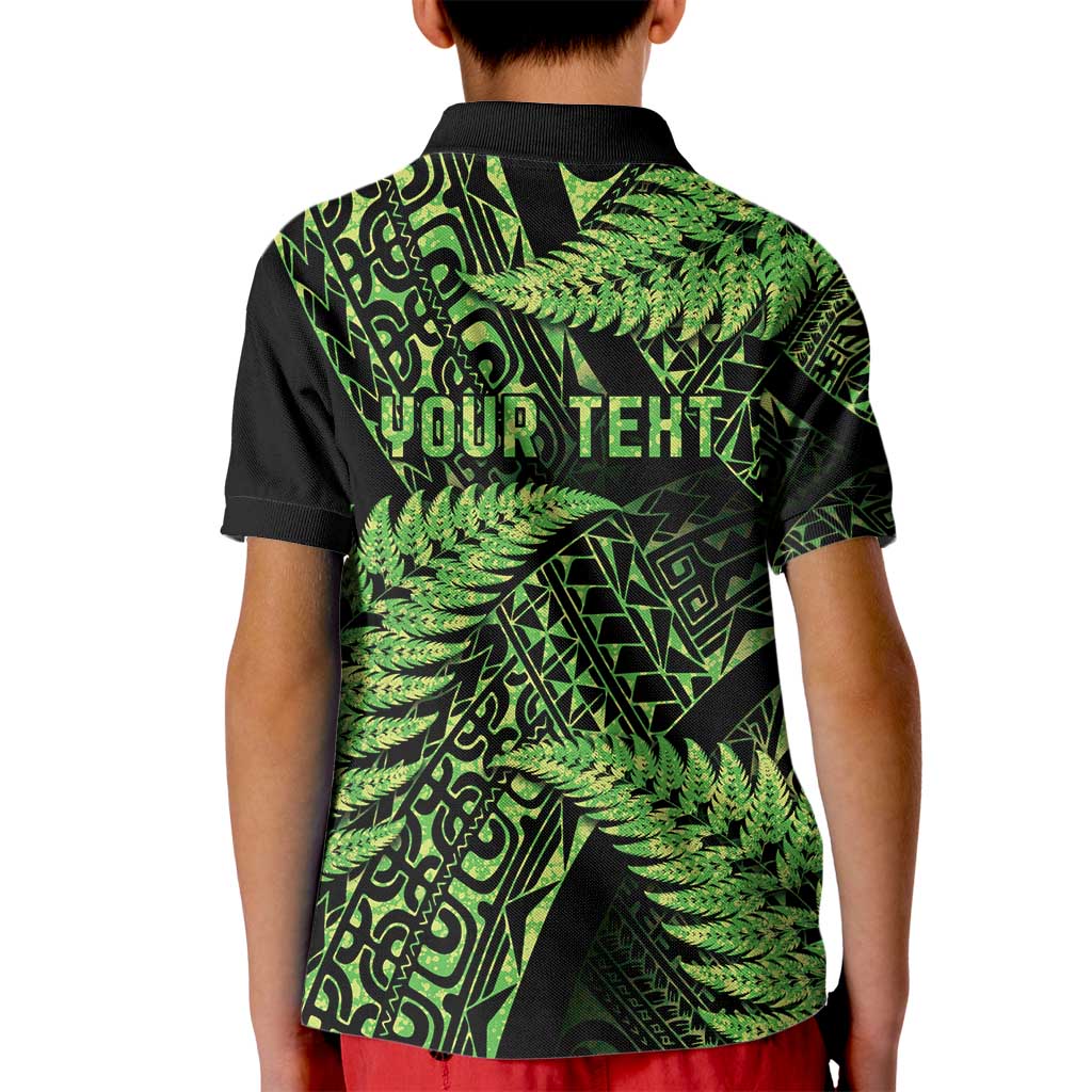 New Zealand Rugby Pacific Personalised Kid Polo Shirt All Lime Maori Pasifika Fern Pattern
