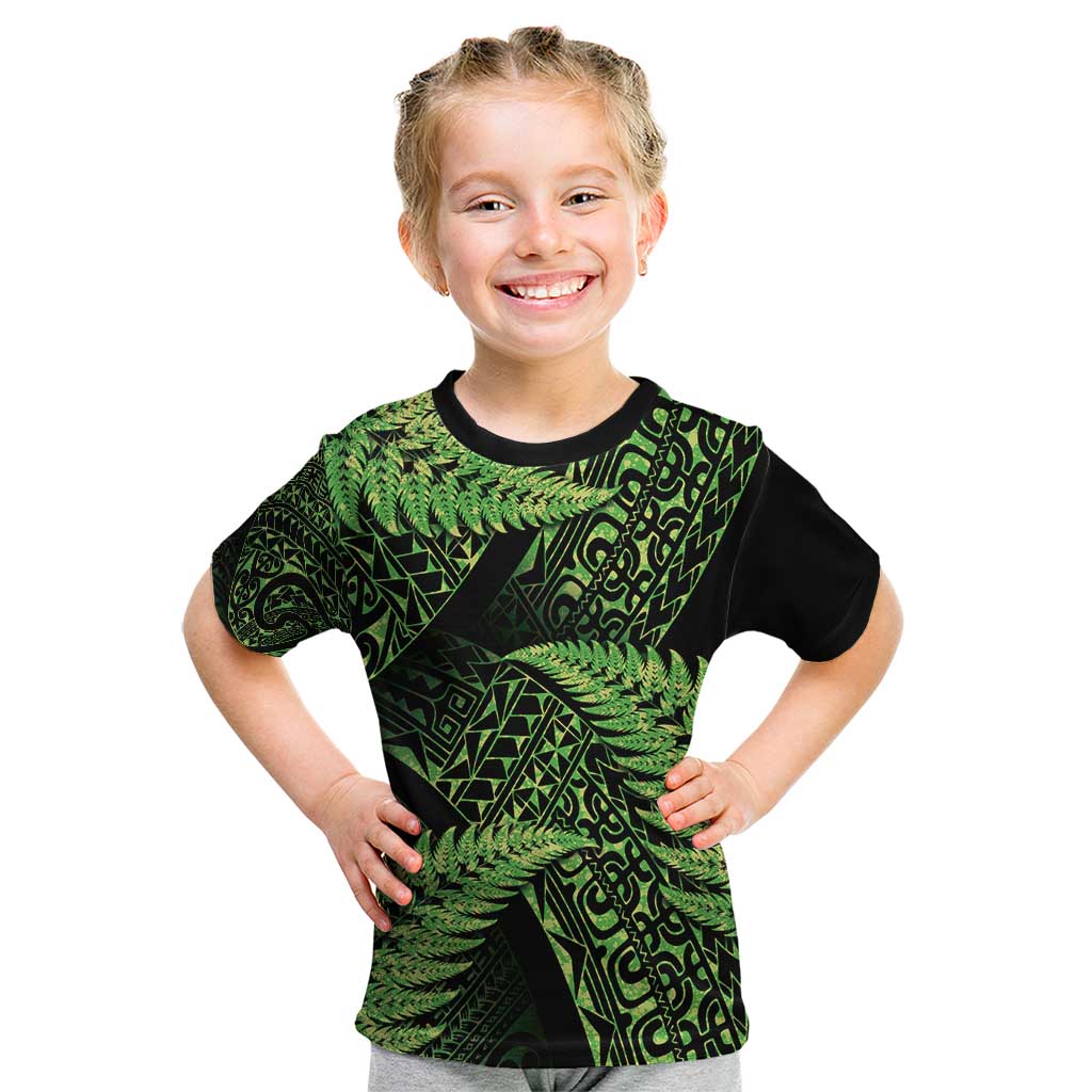 New Zealand Rugby Pacific Personalised Kid T Shirt All Lime Maori Pasifika Fern Pattern