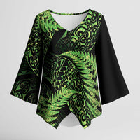 New Zealand Rugby Pacific Personalised Kimono Sleeve Blouse All Lime Maori Pasifika Fern Pattern - Polynesian Pride