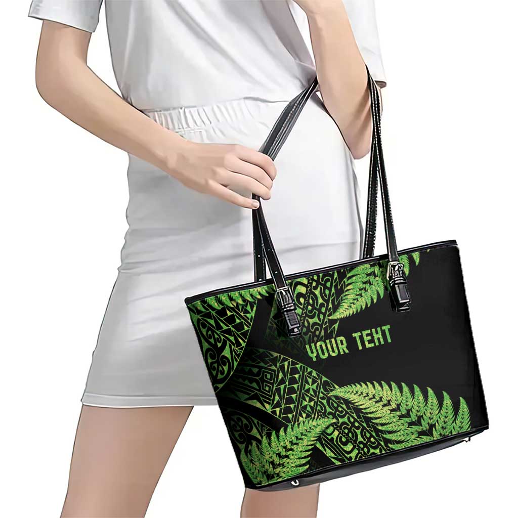 New Zealand Rugby Pacific Personalised Leather Tote Bag All Lime Maori Pasifika Fern Pattern