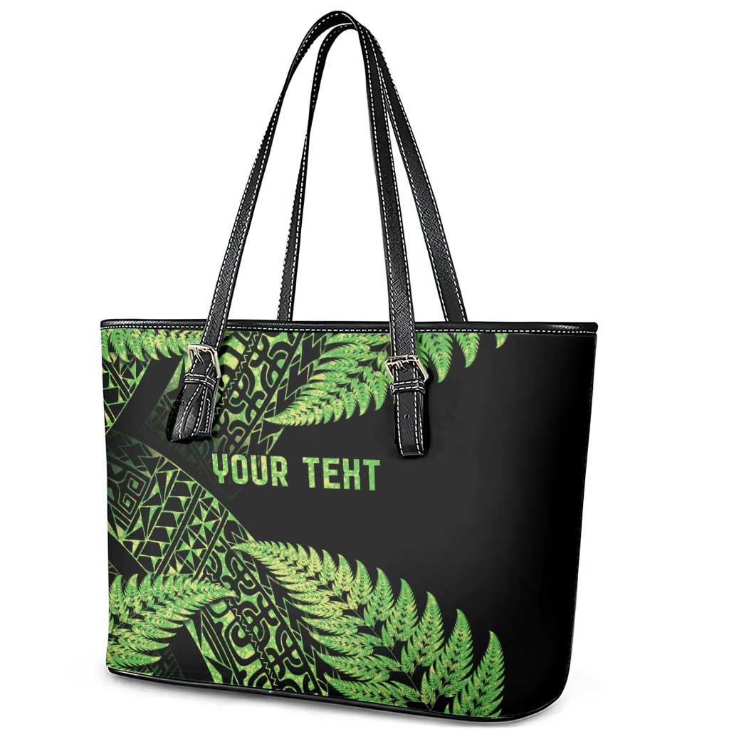 New Zealand Rugby Pacific Personalised Leather Tote Bag All Lime Maori Pasifika Fern Pattern