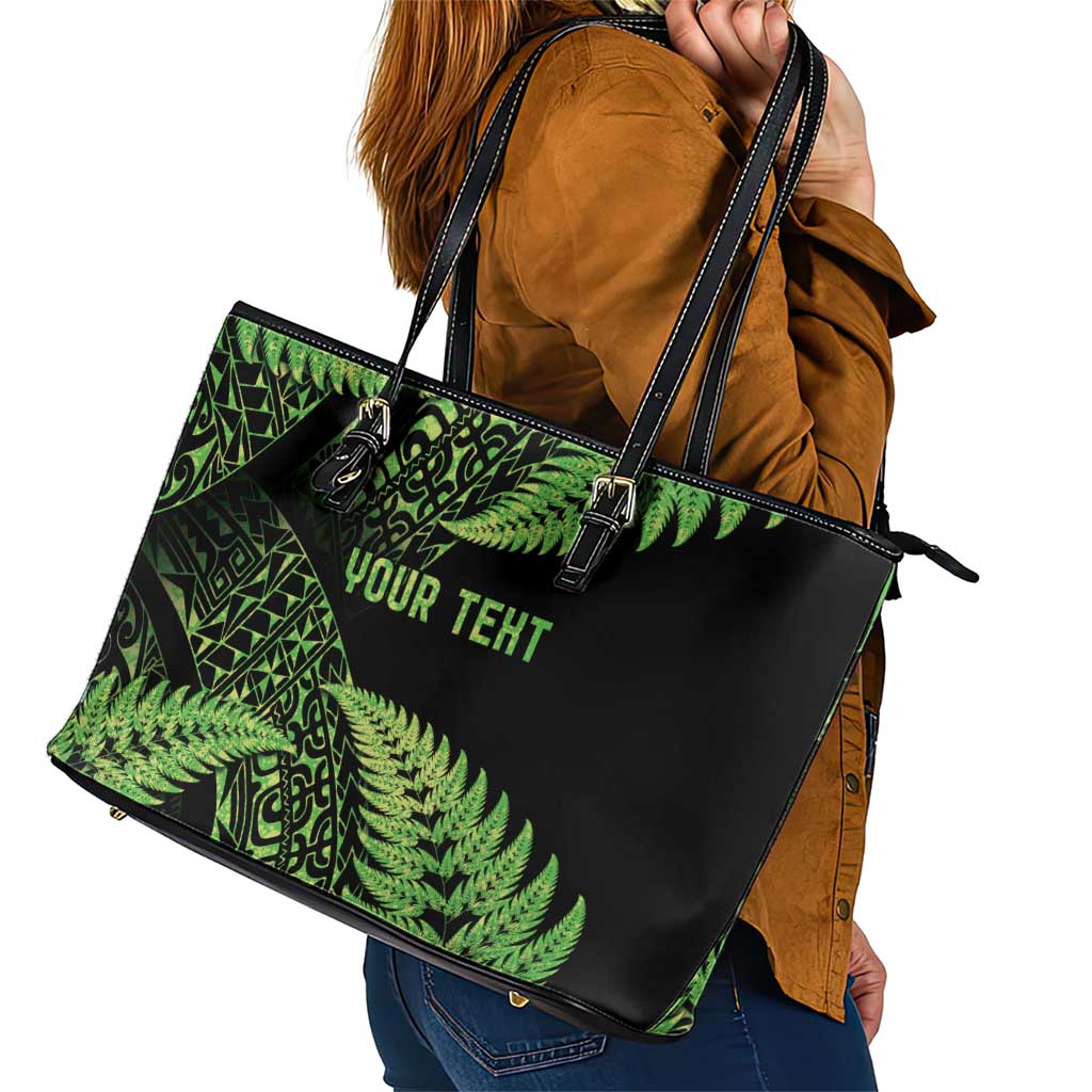 New Zealand Rugby Pacific Personalised Leather Tote Bag All Lime Maori Pasifika Fern Pattern