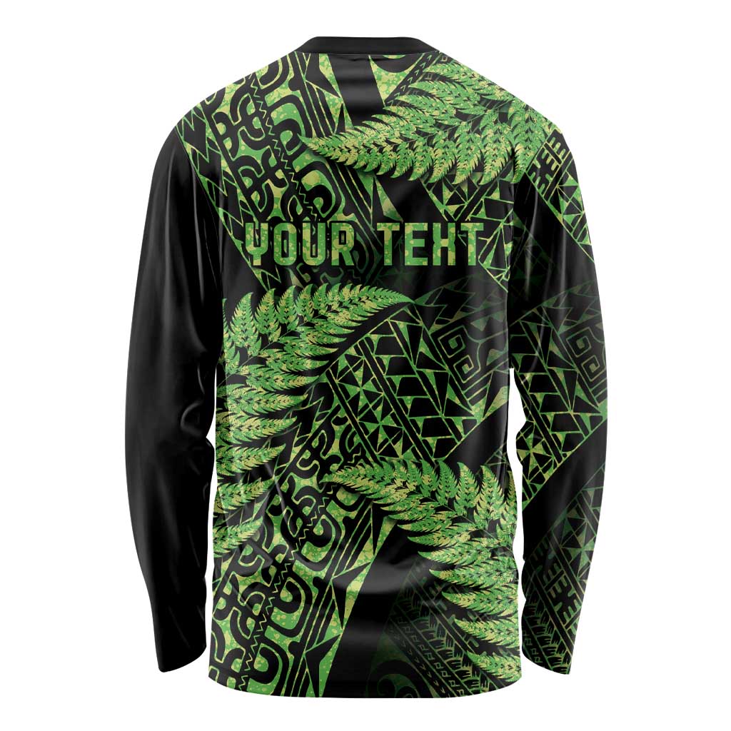 New Zealand Rugby Pacific Personalised Long Sleeve Shirt All Lime Maori Pasifika Fern Pattern
