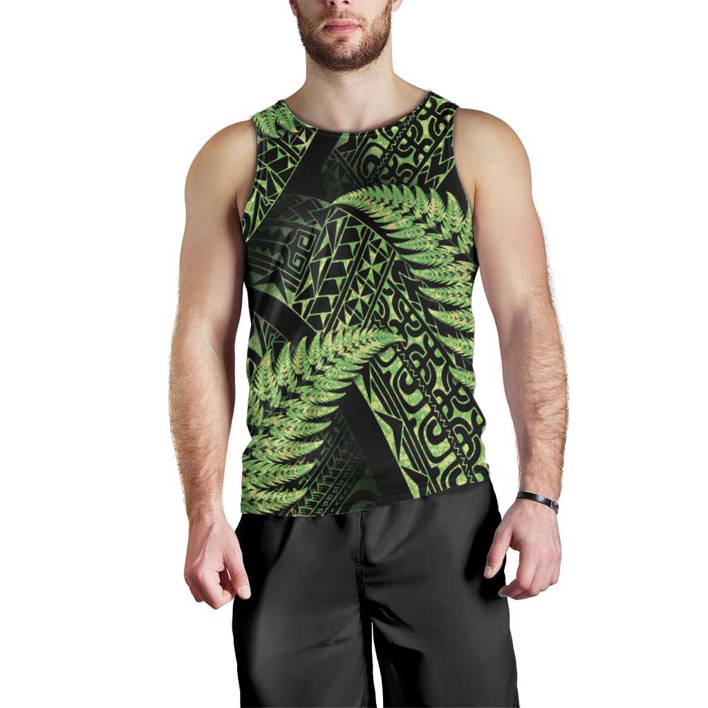 New Zealand Rugby Pacific Personalised Men Tank Top All Lime Maori Pasifika Fern Pattern