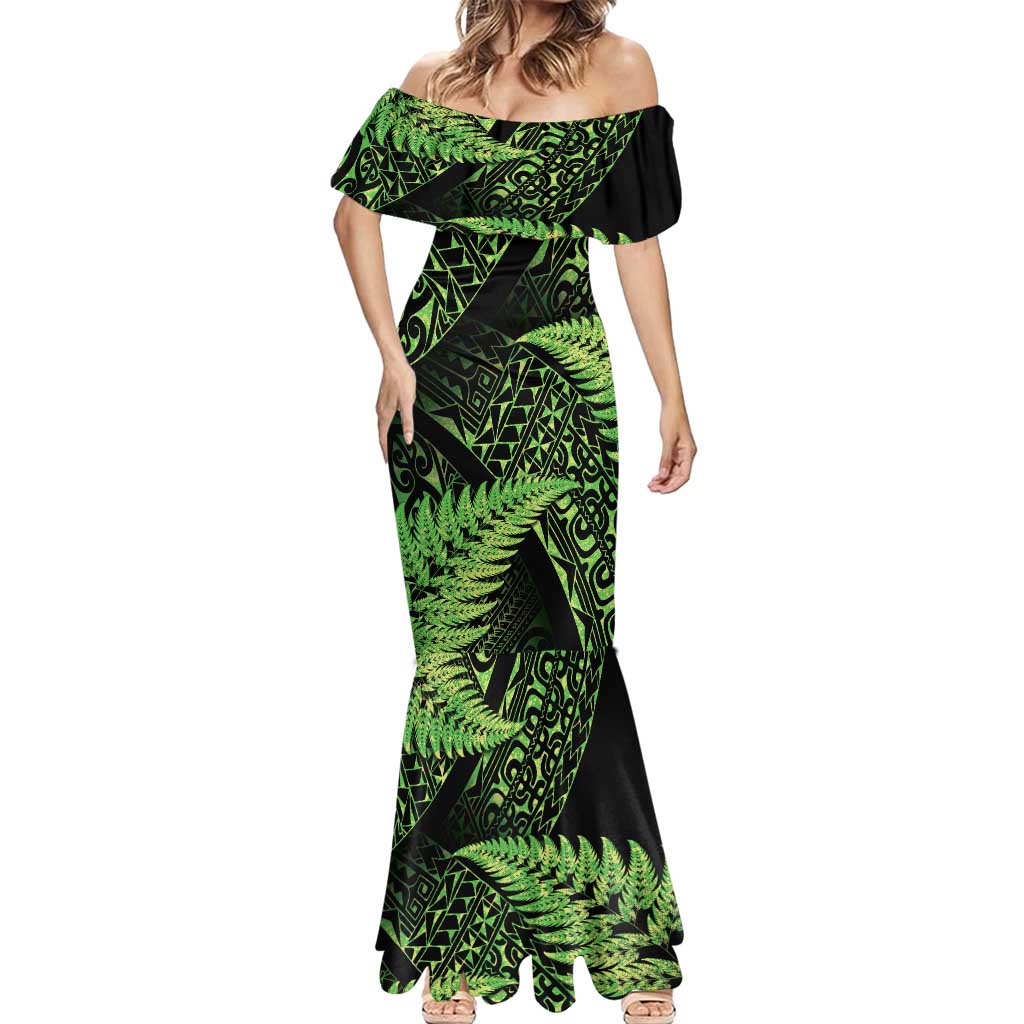 New Zealand Rugby Pacific Personalised Mermaid Dress All Lime Maori Pasifika Fern Pattern